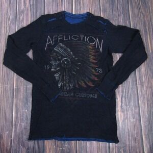 Affliction American Customs Sweater Mens Medium Reversible Skull Biker‎ Graphic